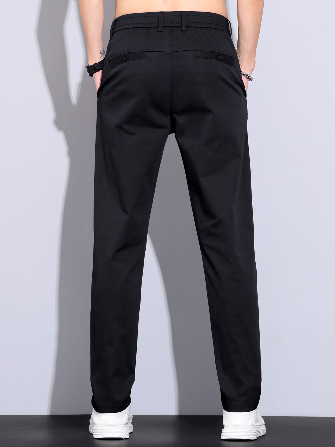 Contrast Textured Johnny Collar Knit Polo & Elastic Waist Straight Leg Trousers