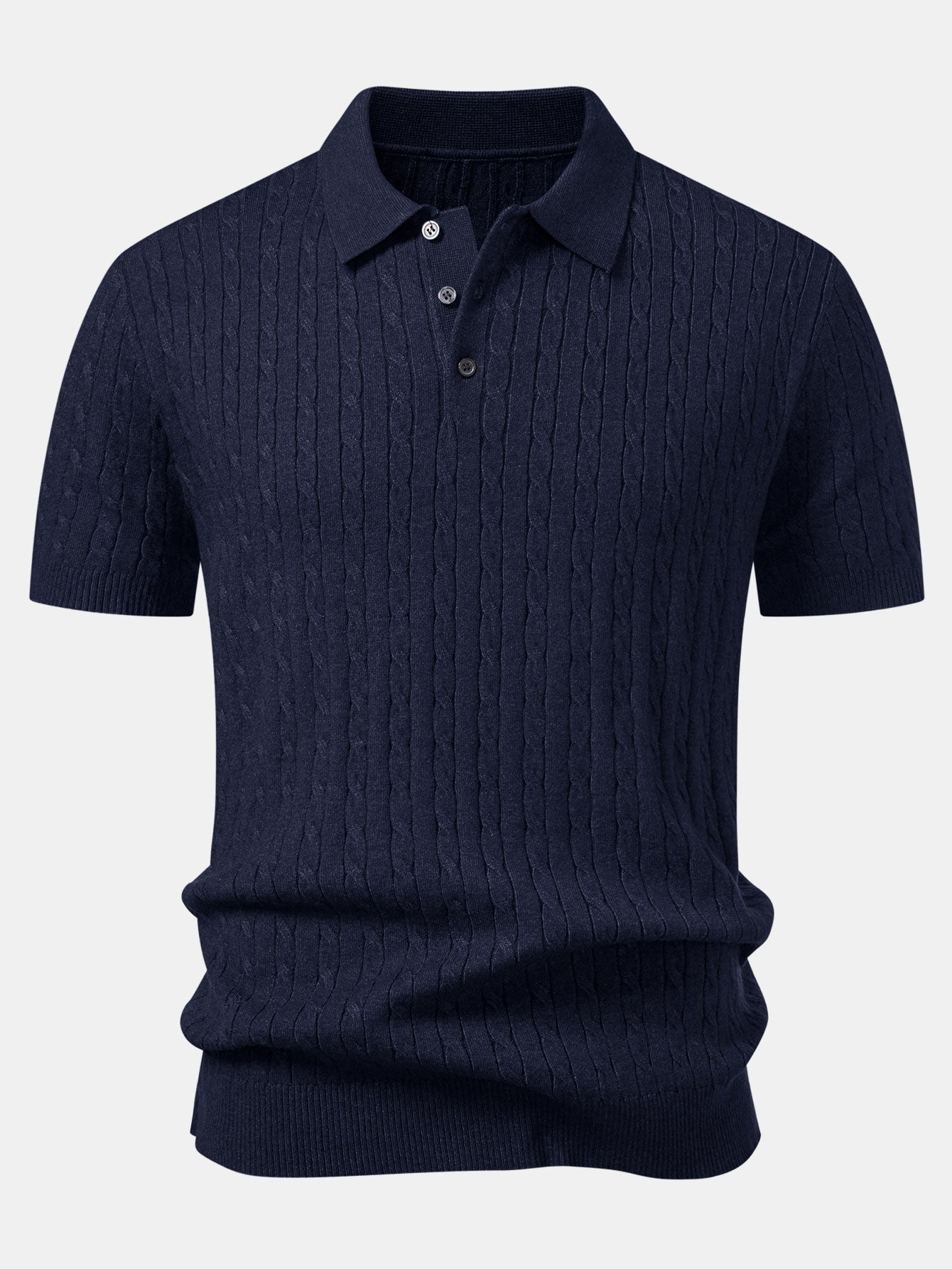 Twisted Jacquard Knit Polo & Elastic Waist Straight Leg Trousers
