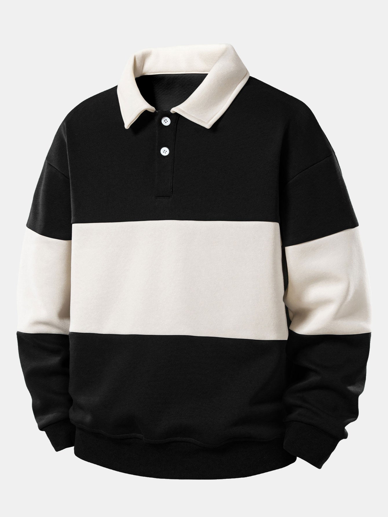 Relax Fit Color Block Polo Collar Sweatshirt & Straight Leg Pleated Pintuck Sweatpants