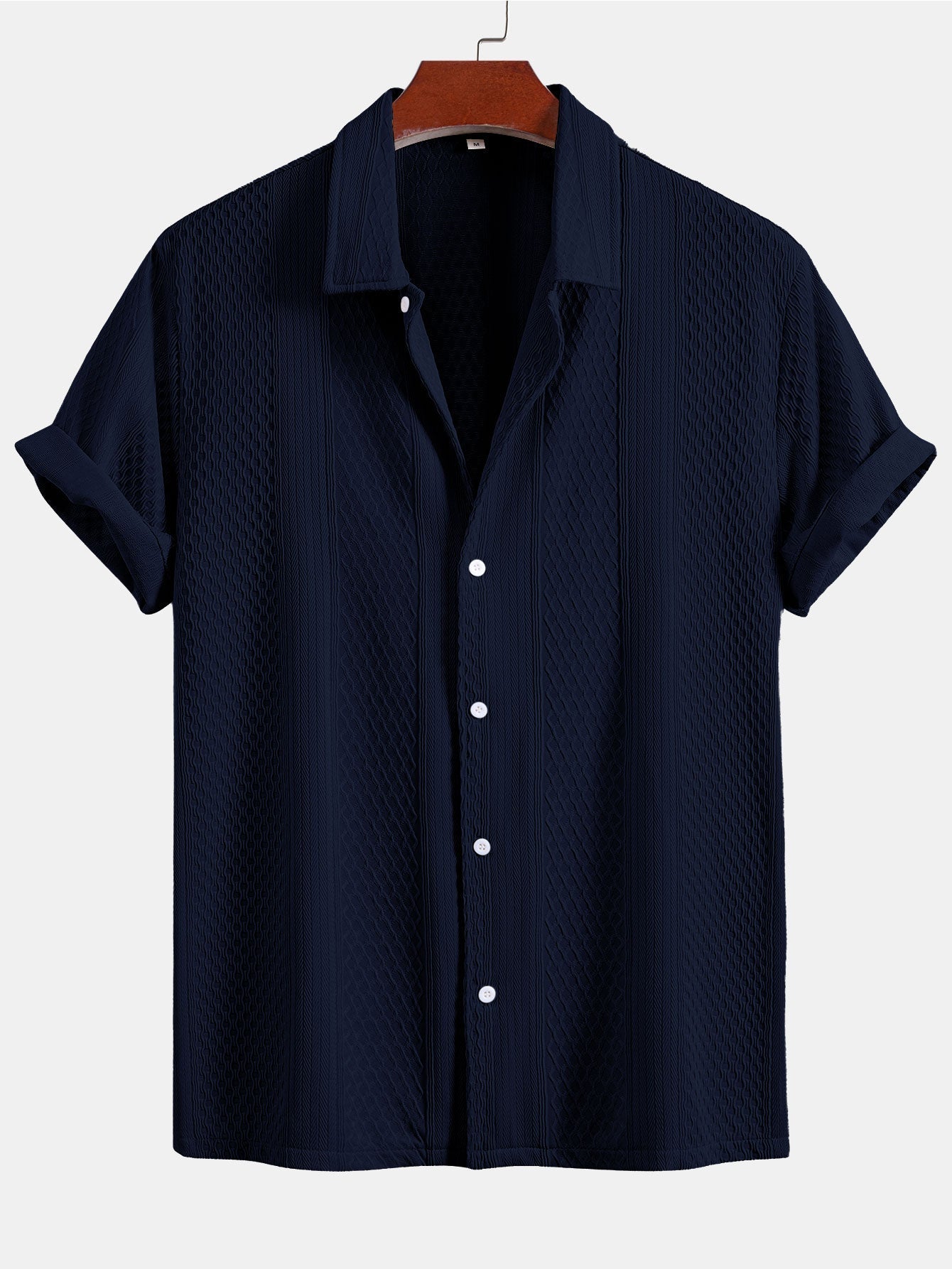Geometric Jacquard Button Up Shirt & Crinkle Textured Straight Leg Pants