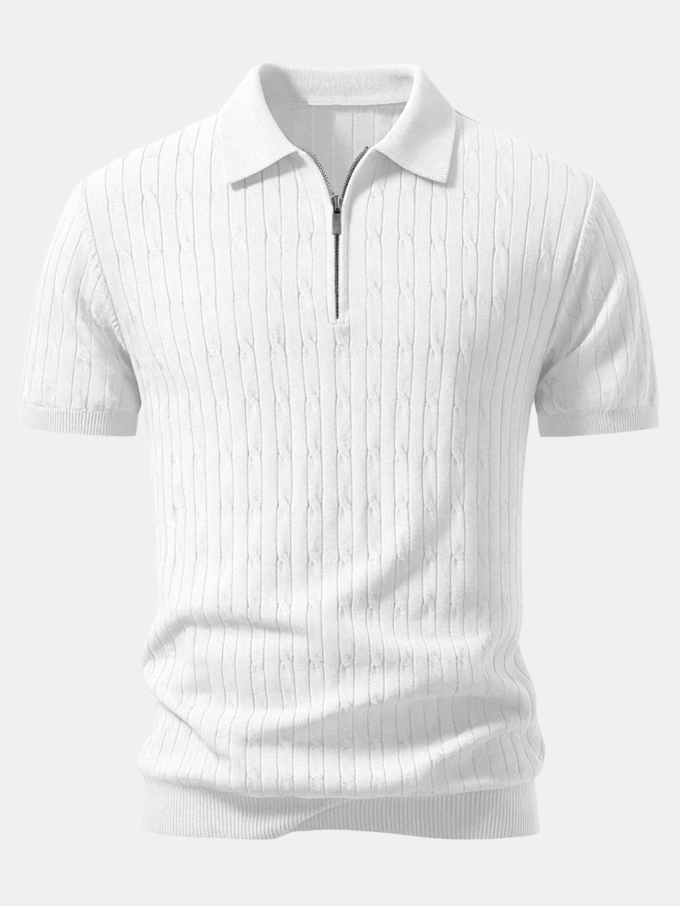 Twisted Jacquard Zipper Knit Polo & Slim Fit Tapered Trousers