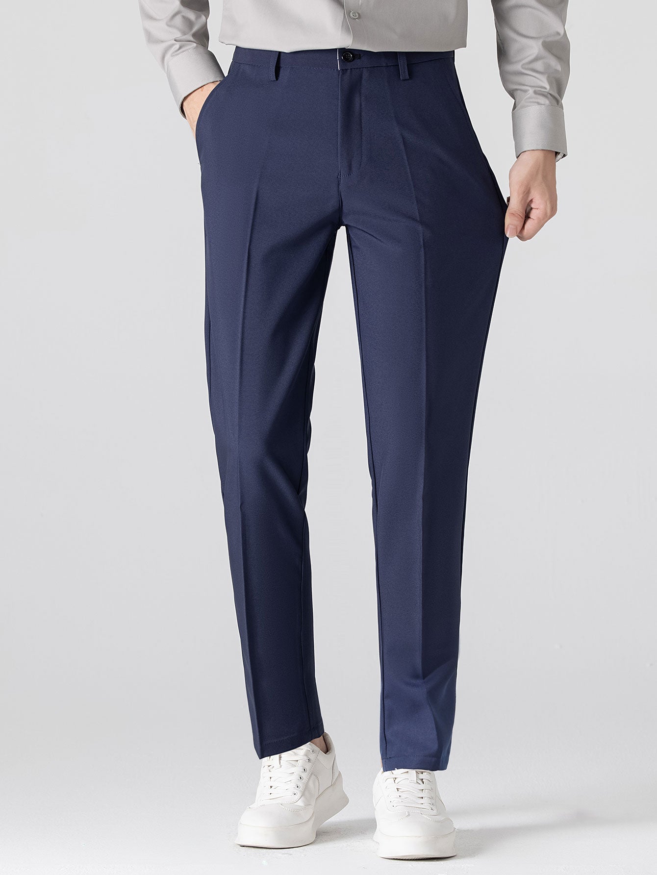 Contrast Trim Zipper Knit Polo & Slim Fit Tapered Trousers