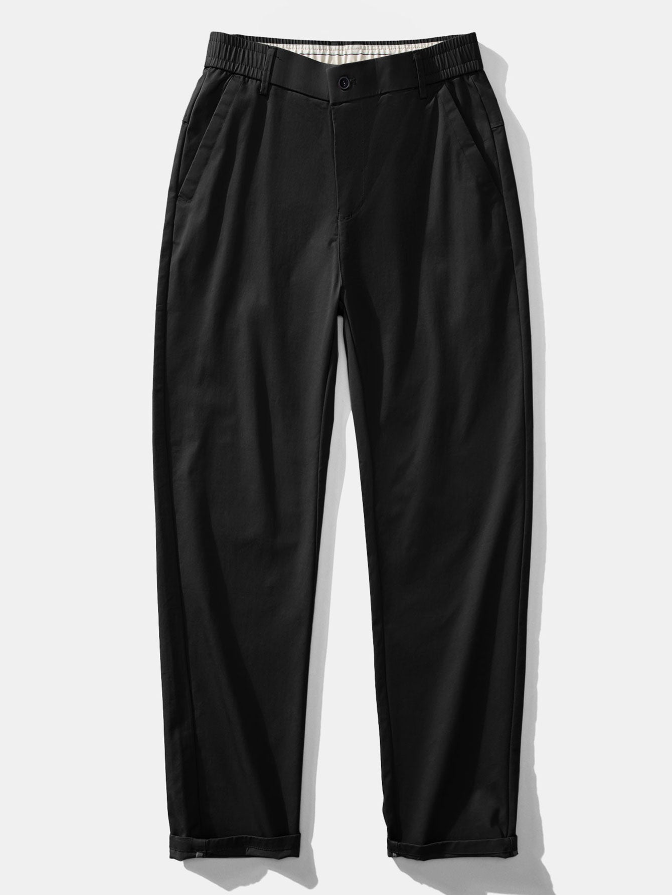 Contrast Trim Textured Zipper Knit Polo & Elastic Waist Straight Leg Trousers