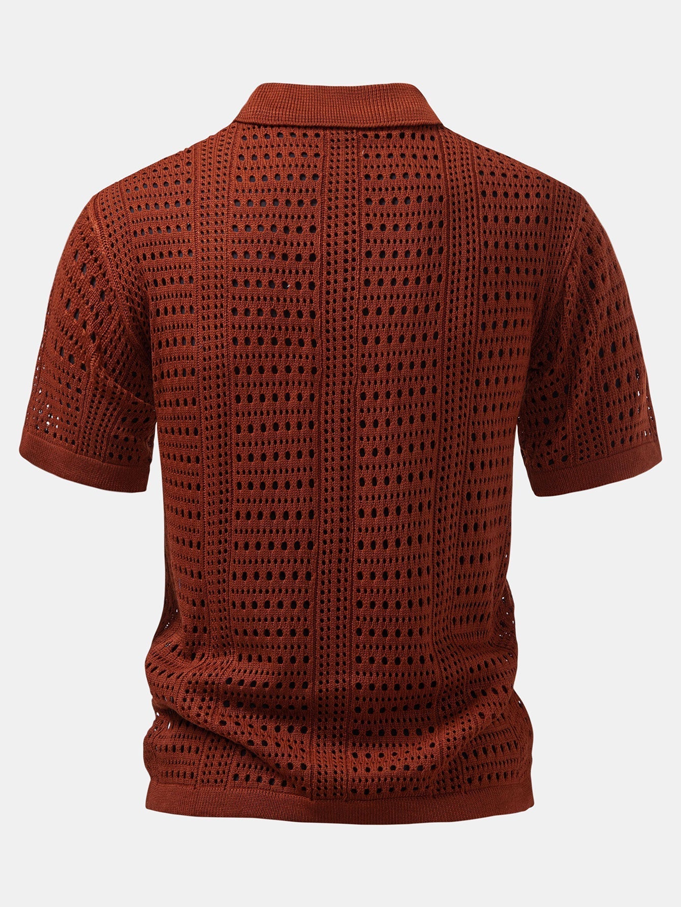 Crochet V Neck Polo Shirt & Crinkle Textured Straight Leg Pants