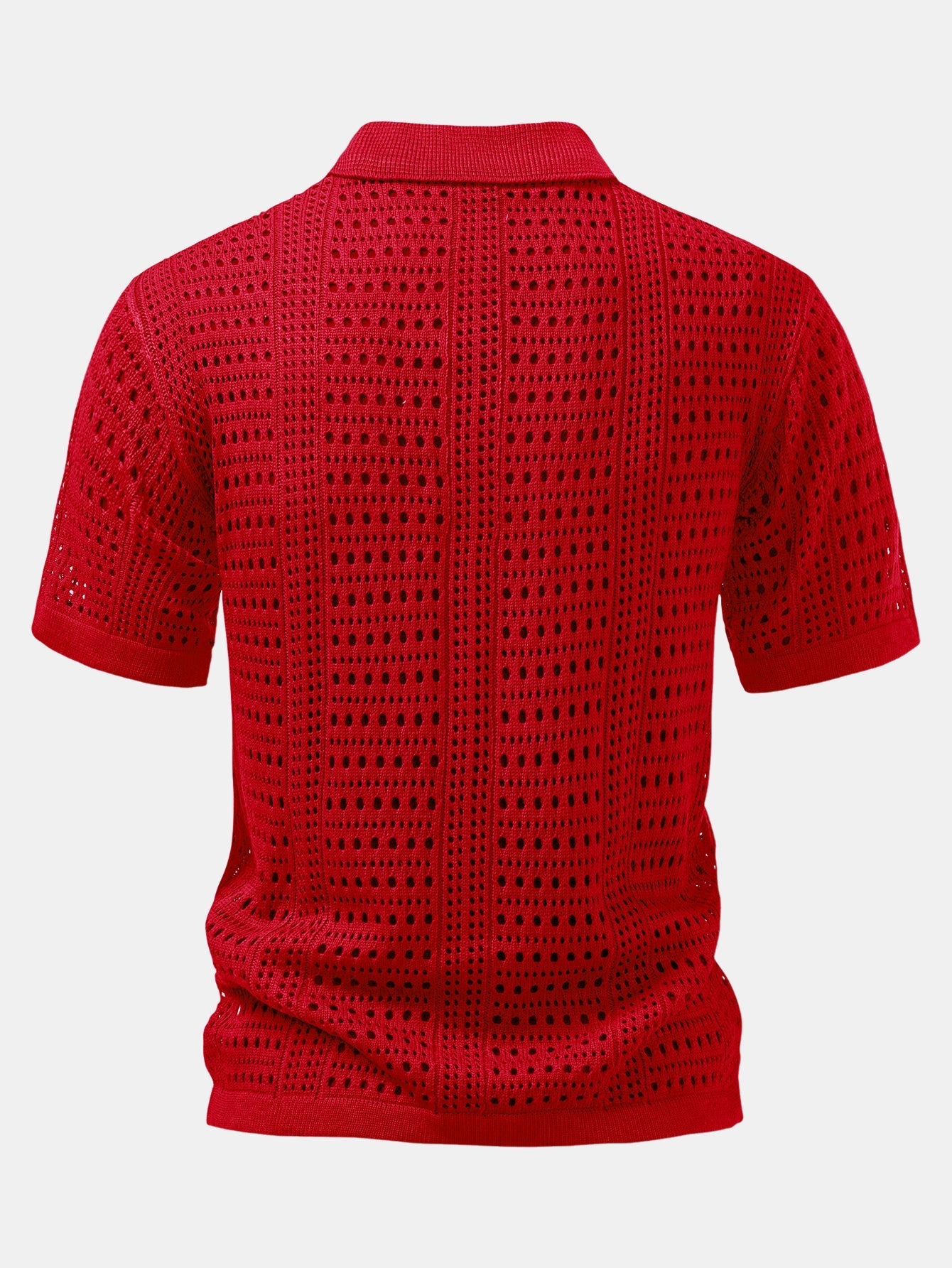 Crochet V Neck Polo Shirt & Crinkle Textured Straight Leg Pants