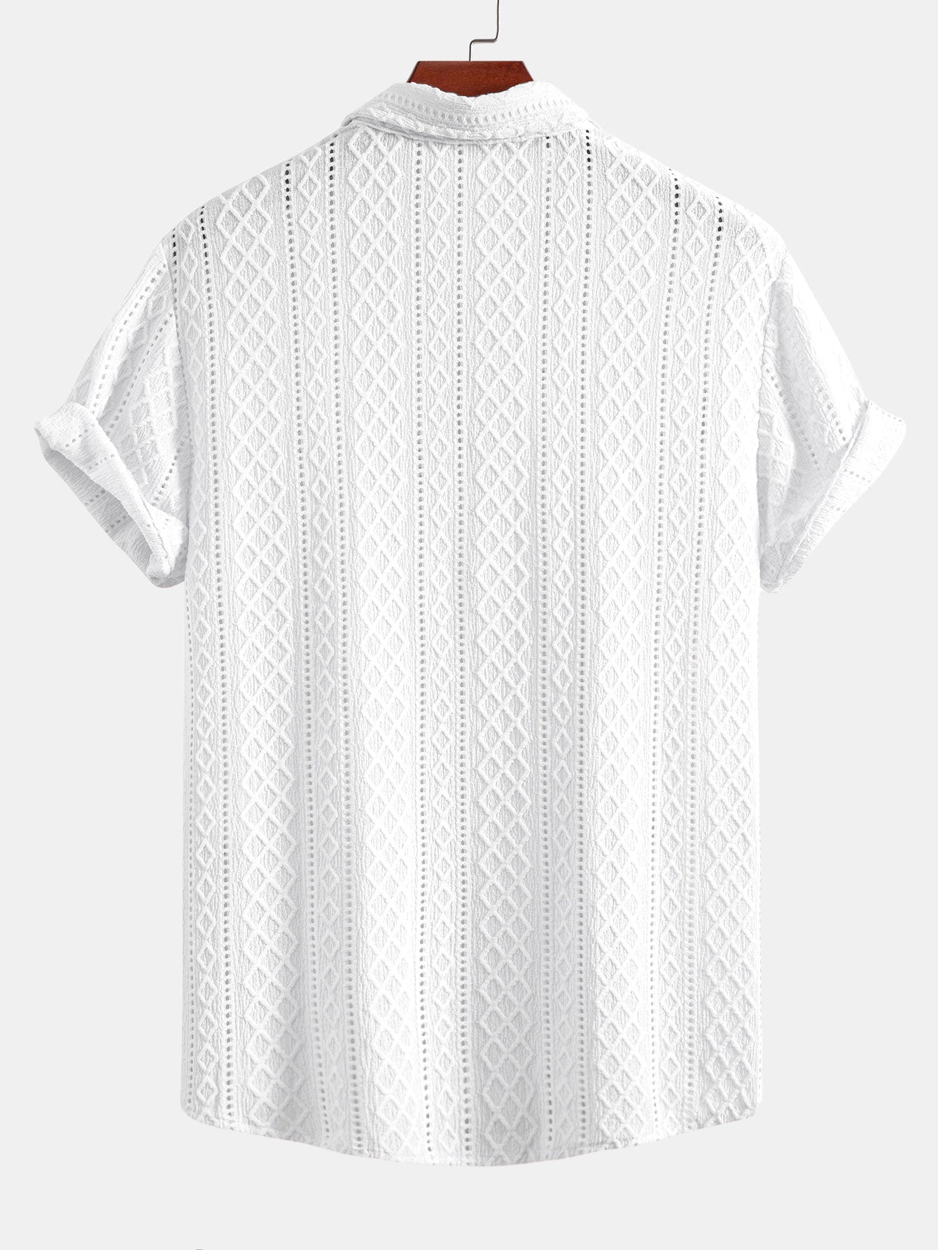 Geometry Rhombus Jacquard Button Up Shirt & Straight Leg Linen Pants
