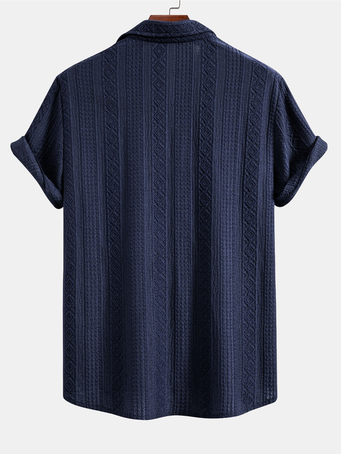 Geometric Jacquard Button Up Shirt & Crinkle Textured Straight Leg Pants