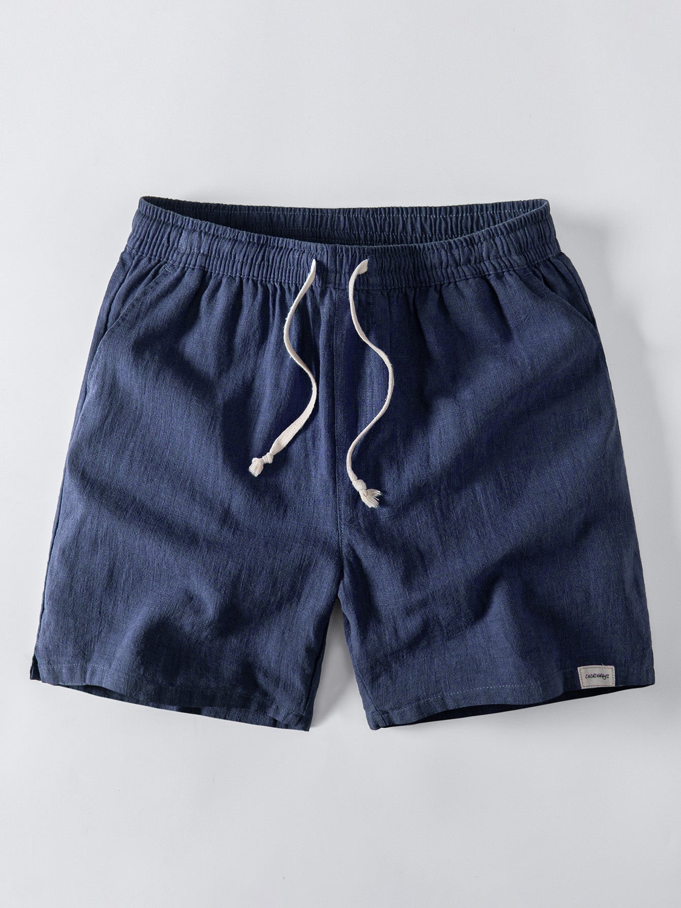 Geometry Rhombus Jacquard Button Up Shirt & Linen Blend Drawstring 7" Shorts