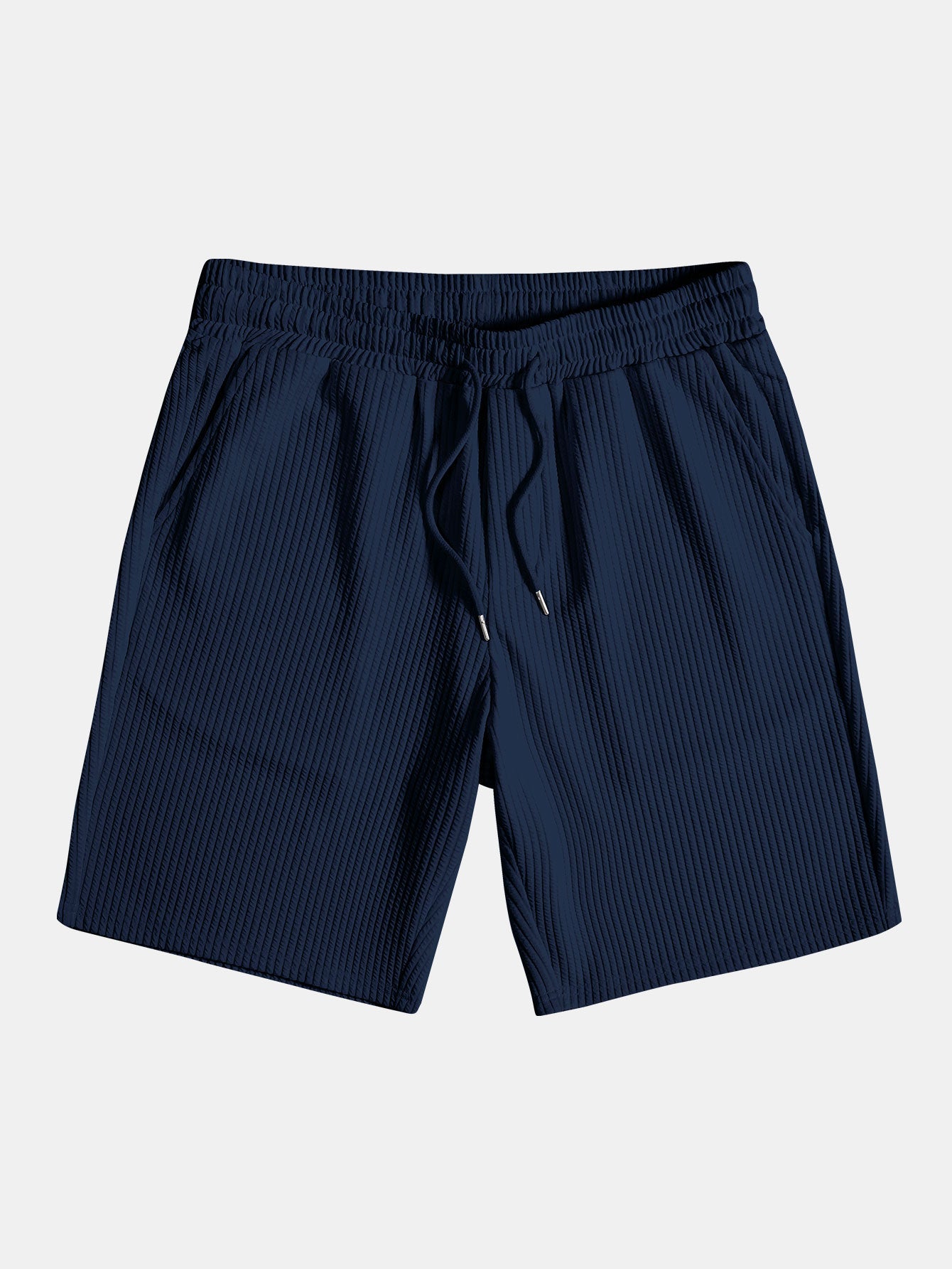 Contrast Ribbed Button Up Shirt & Drawstring Ribbed Shorts