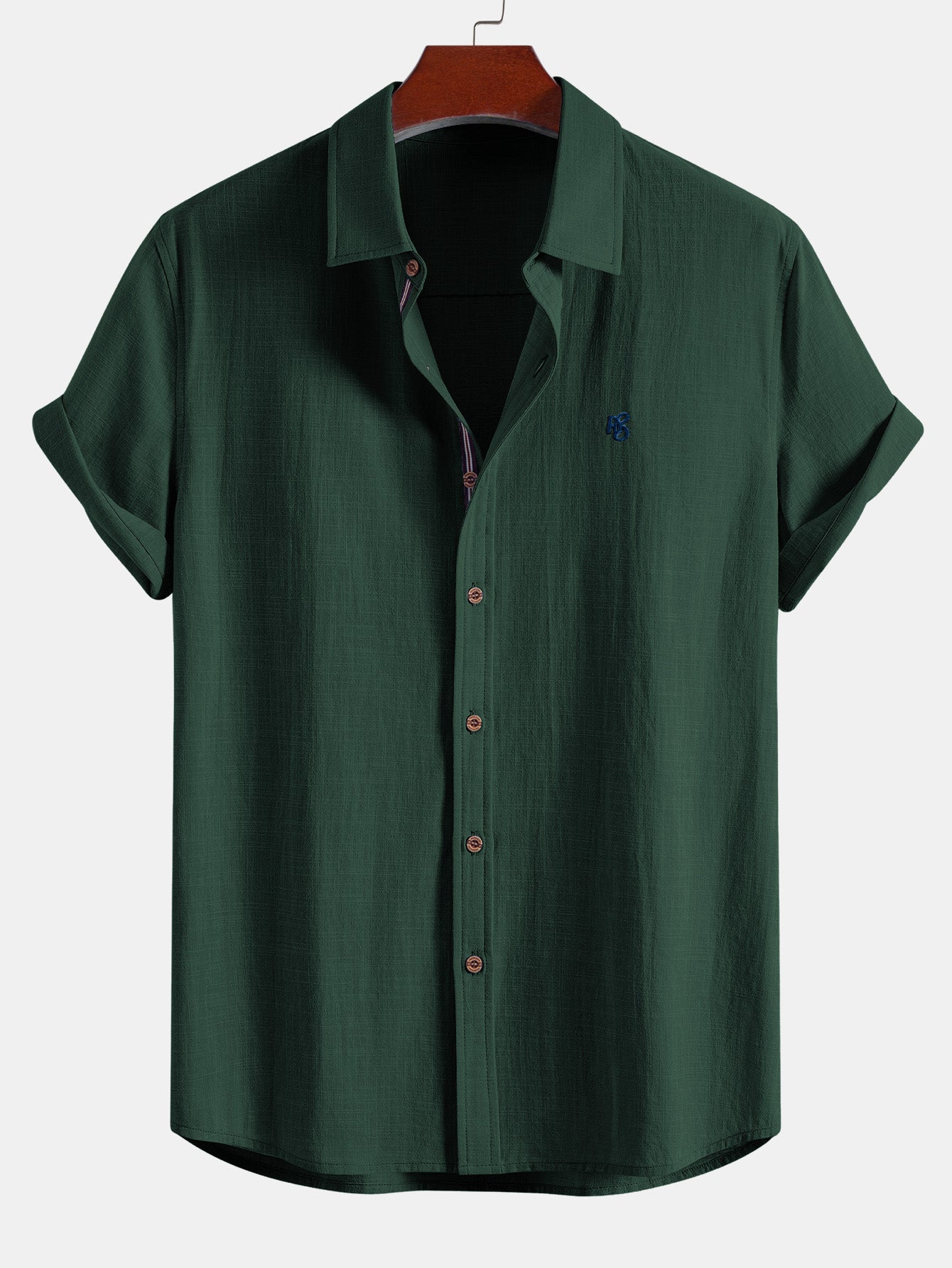 Short Sleeve Linen Look Button Up Shirt & Crinkle Textured Straight Leg Pants