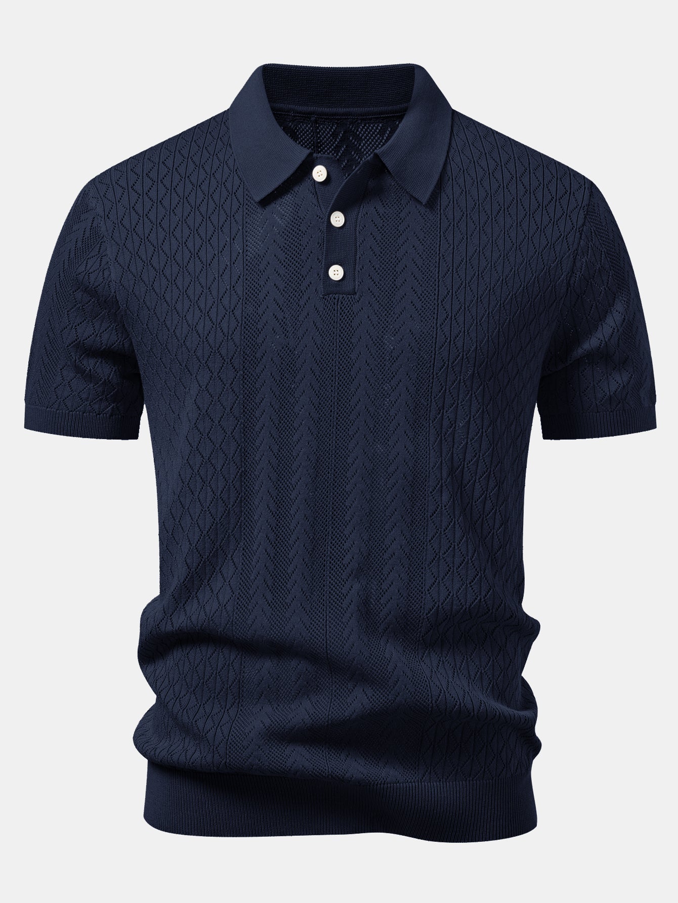 Geometric Jacquard Open Knit Polo & Straight Leg Linen Pants