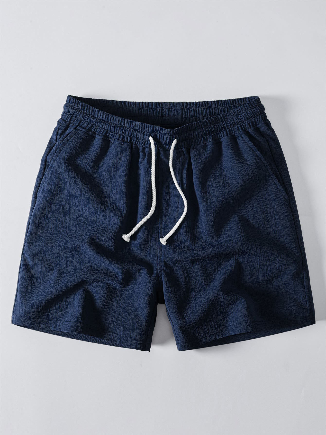 Crinkle Textured Contrast Cuban Shirt & Drawstring 5" Shorts