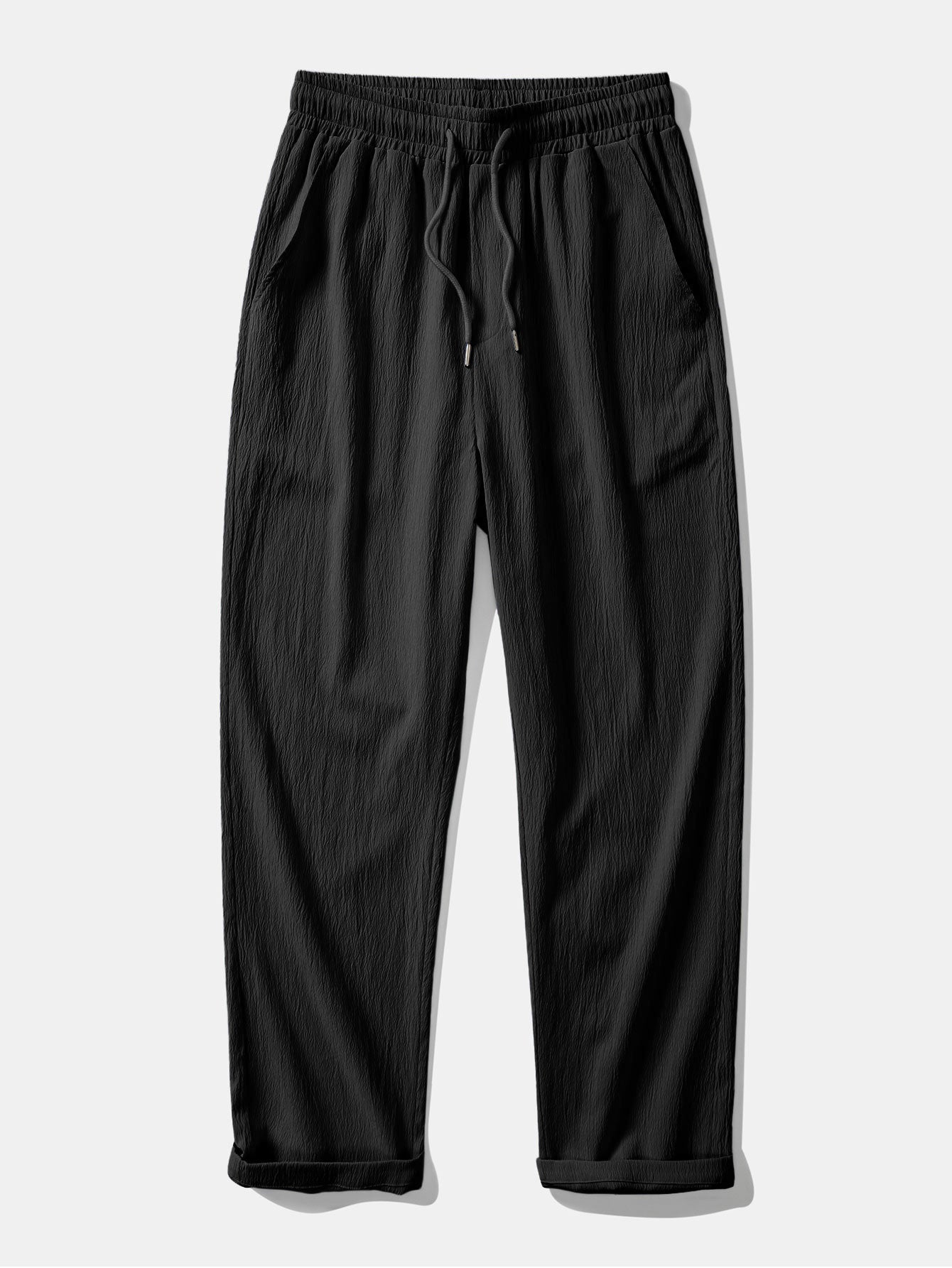 Textured Striped Button Up Shirt & Crinkle Textured Straight Leg Pants