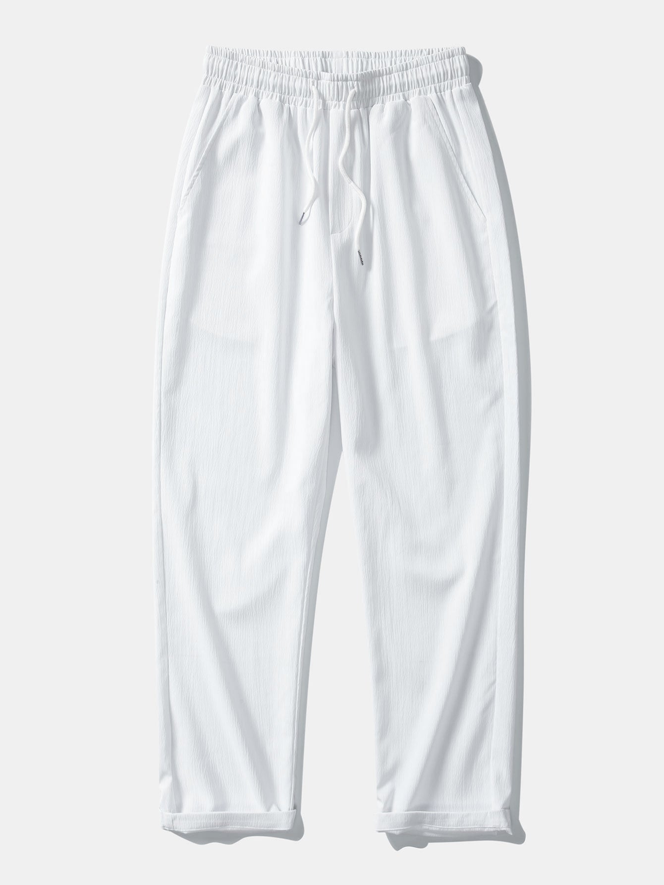 Short Sleeve Seersucker Stand Collar Shirt & Crinkle Textured Straight Leg Pants