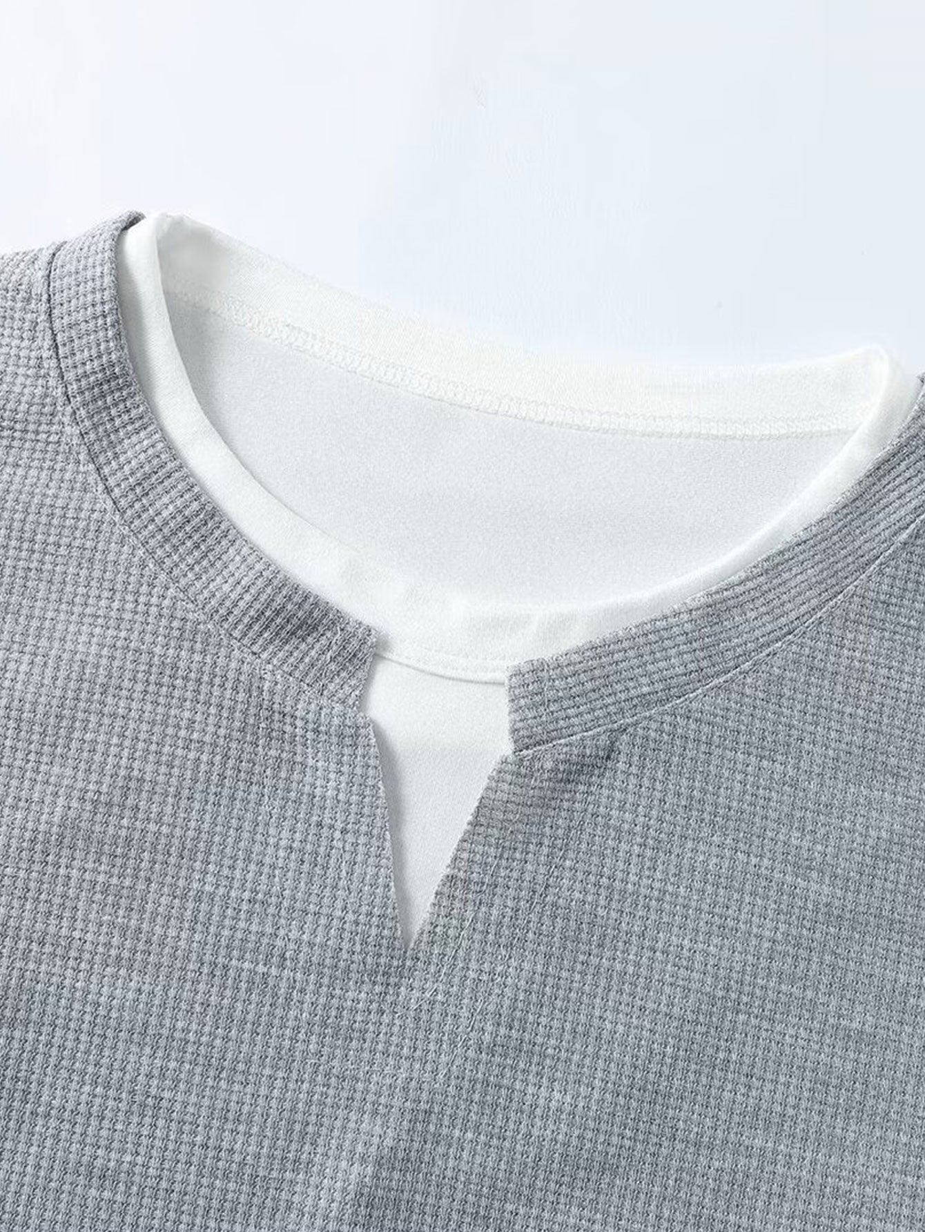 Relax Fit 2 In 1 Notched Collar Waffle T-Shirt & Waffle 7″ Shorts