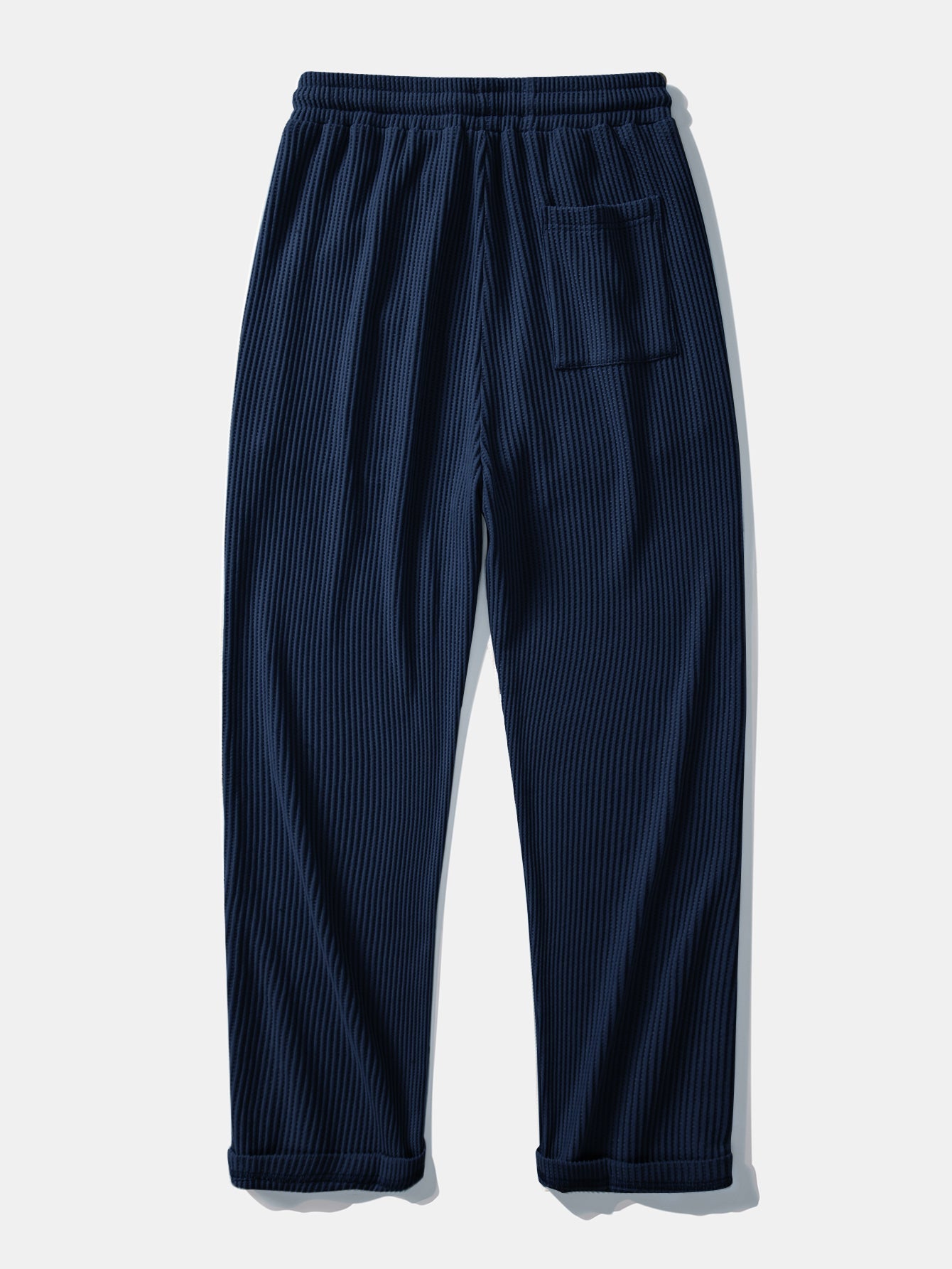 Contrast Textured Johnny Collar Knit Polo & Drawstring Knitted Waffle Pants