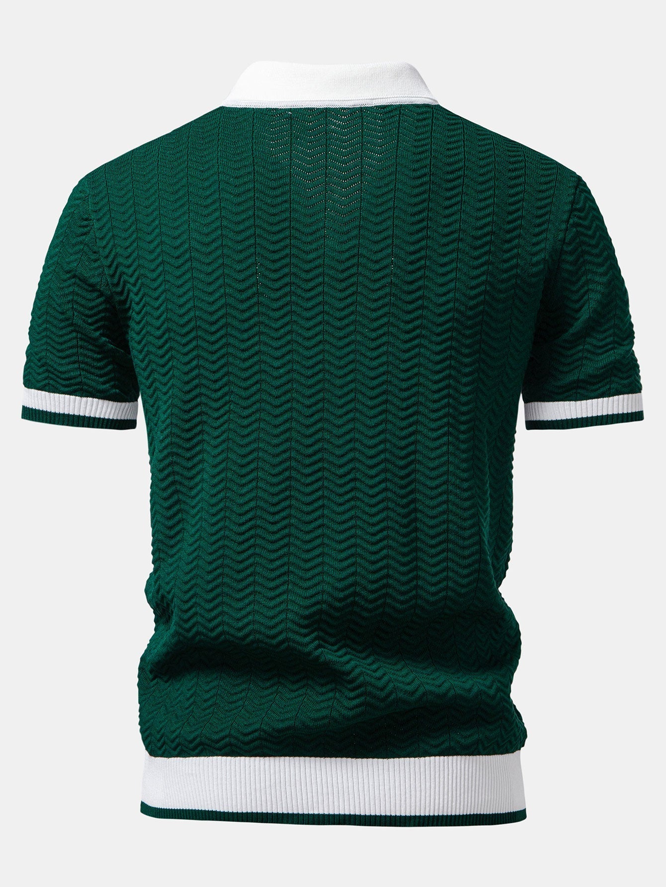 Texture Contrast Knitted V Neck Polo Shirt & Elastic Waist Chino Shorts
