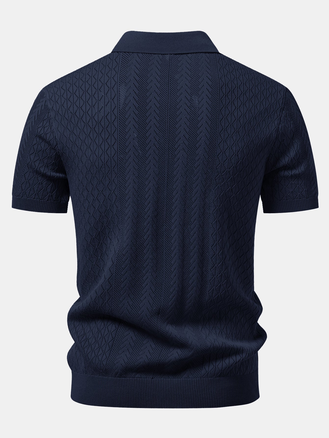 Geometric Jacquard Open Knit Polo & Straight Leg Linen Pants