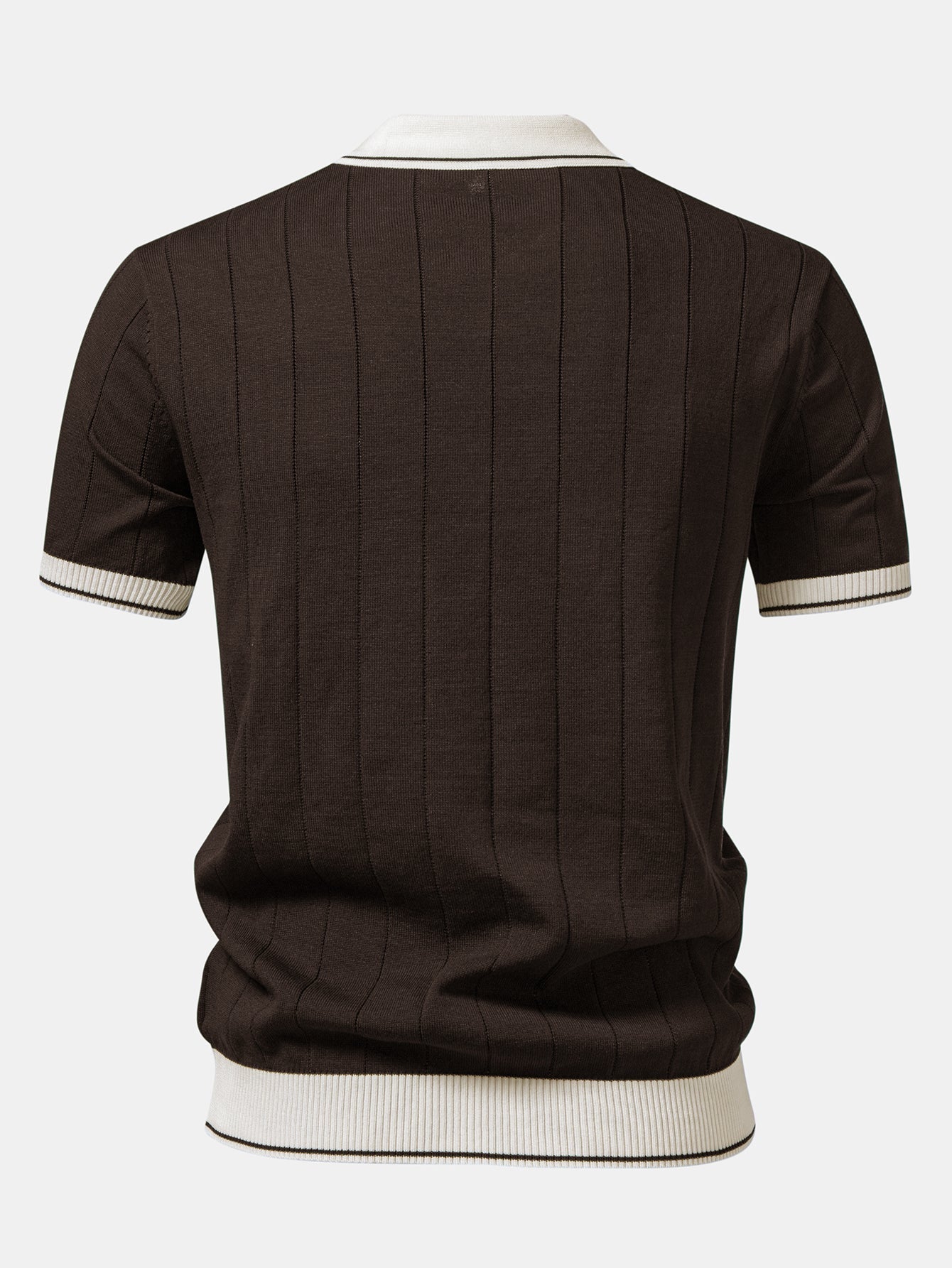 Contrast Trim Ribbed Johnny Collar Knit Polo & Elastic Waist Chino Shorts
