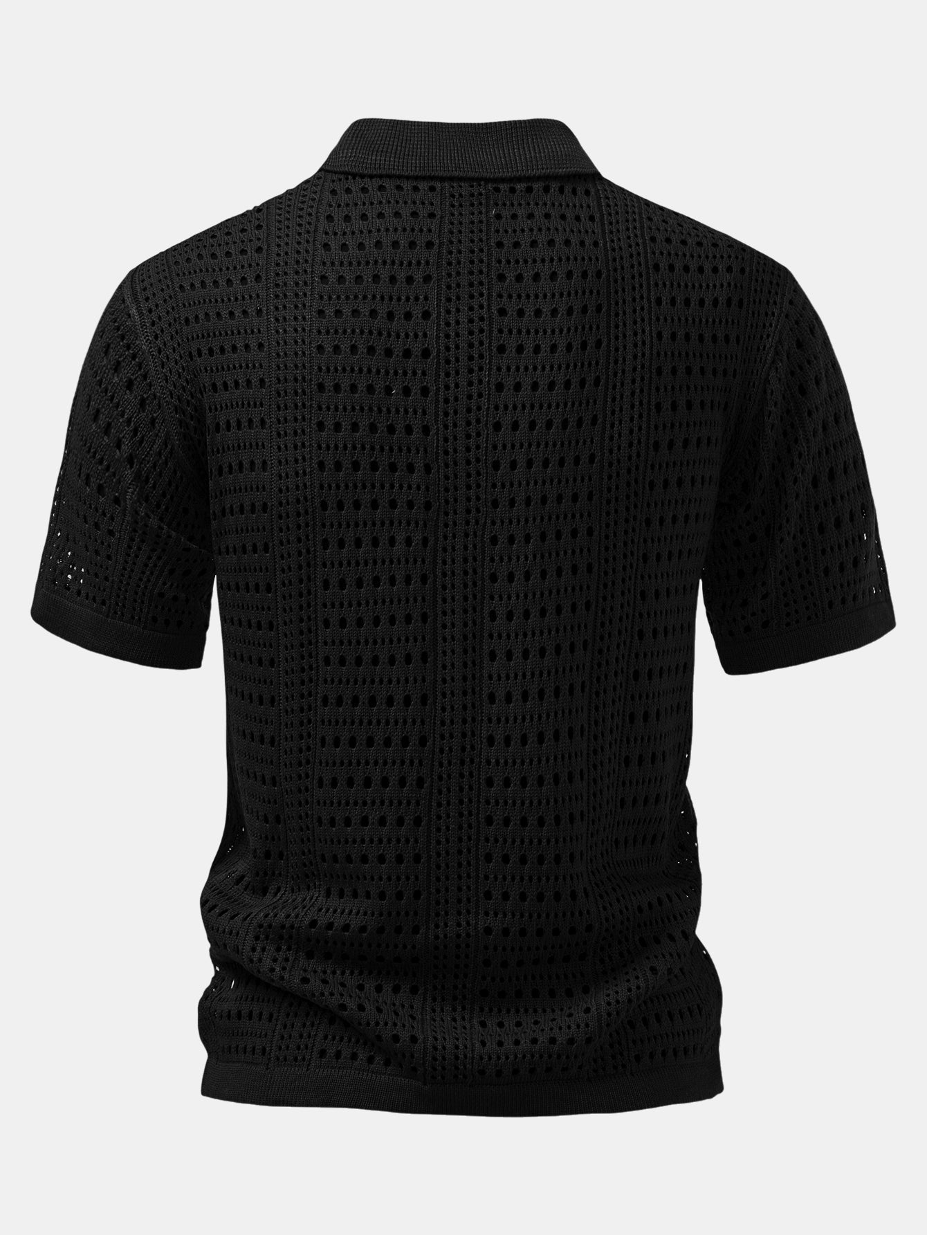 Crochet V Neck Polo Shirt & Crinkle Textured Drawstring 5" Shorts