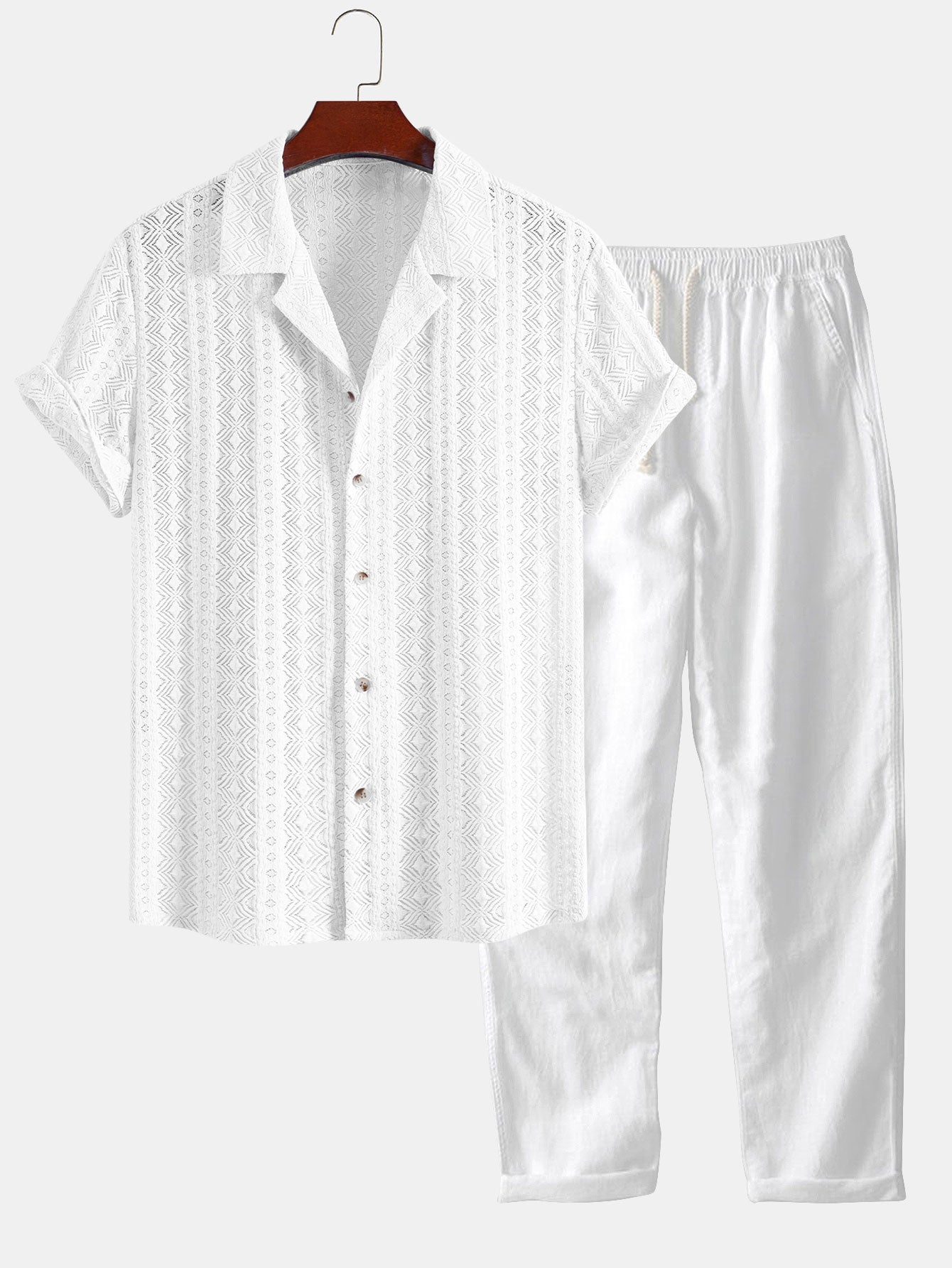 Geometric Jacquard Cuban Shirt & Straight Leg Linen Pants