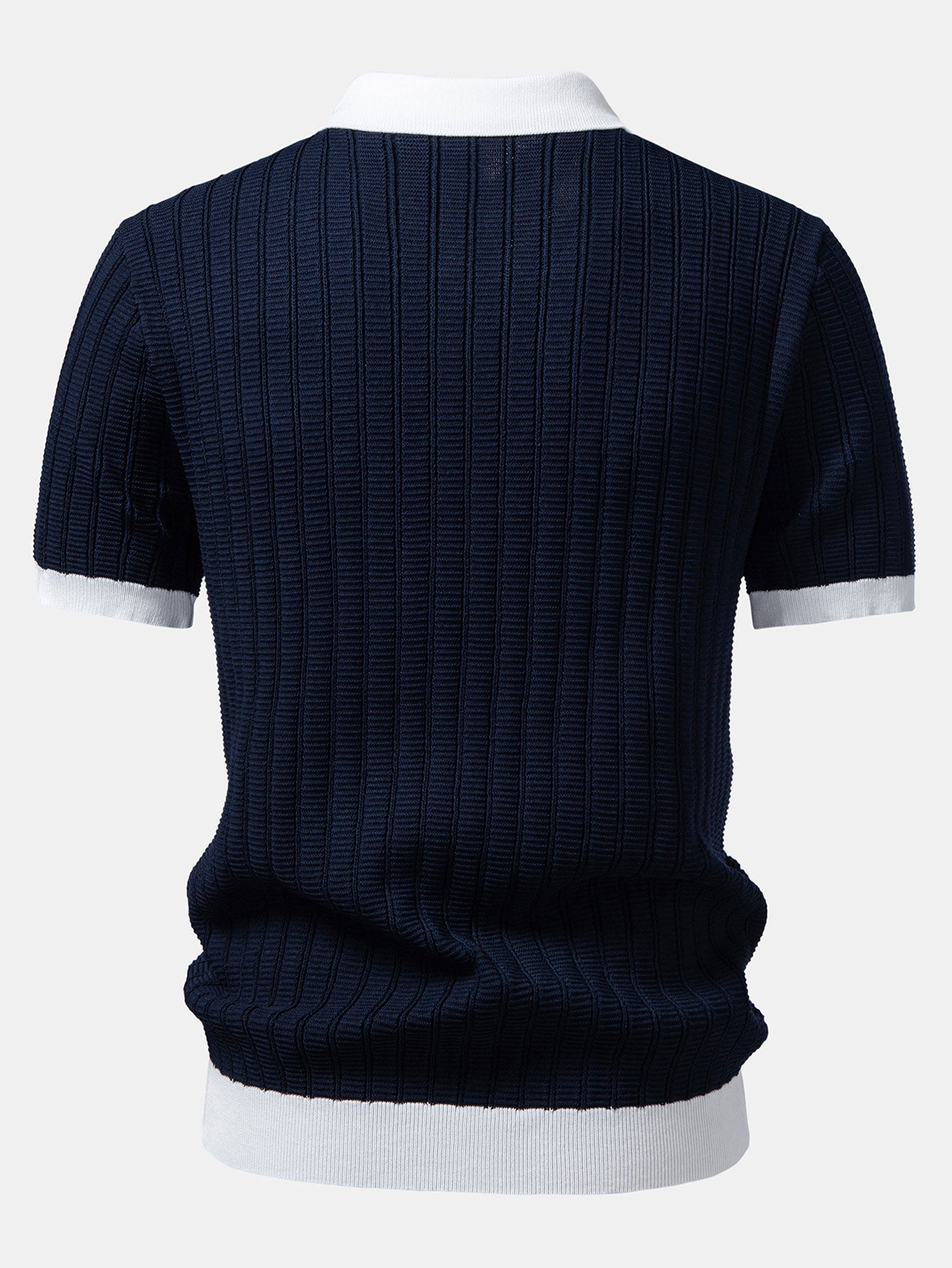 Contrast Textured Johnny Collar Knit Polo & Slim Fit Tapered Trousers