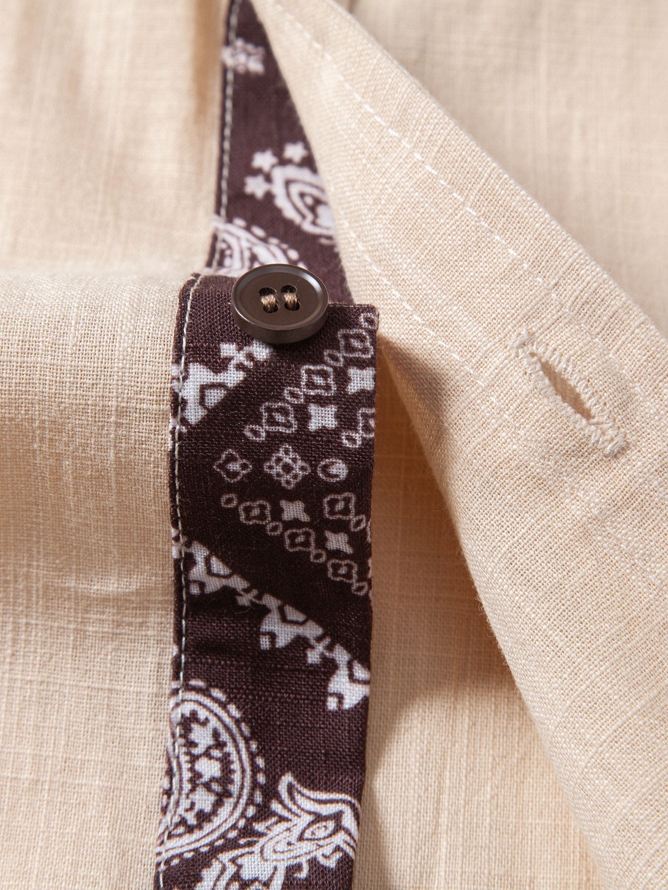 Contrast Paisley Print Linen Look Shirt & Straight Leg Linen Pants