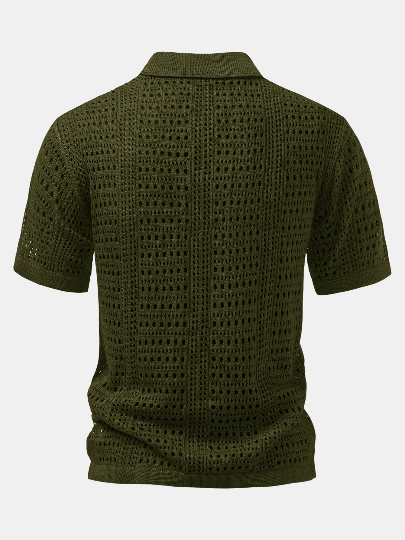 Crochet V Neck Polo Shirt & Crinkle Textured Drawstring 5" Shorts