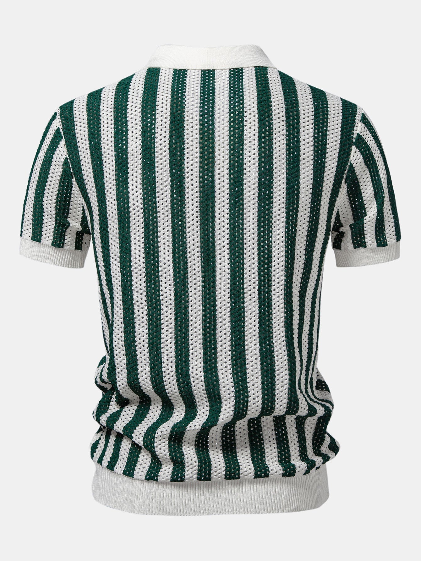 Stripe Johnny Collar Open Knit Polo & Straight Leg Linen Pants
