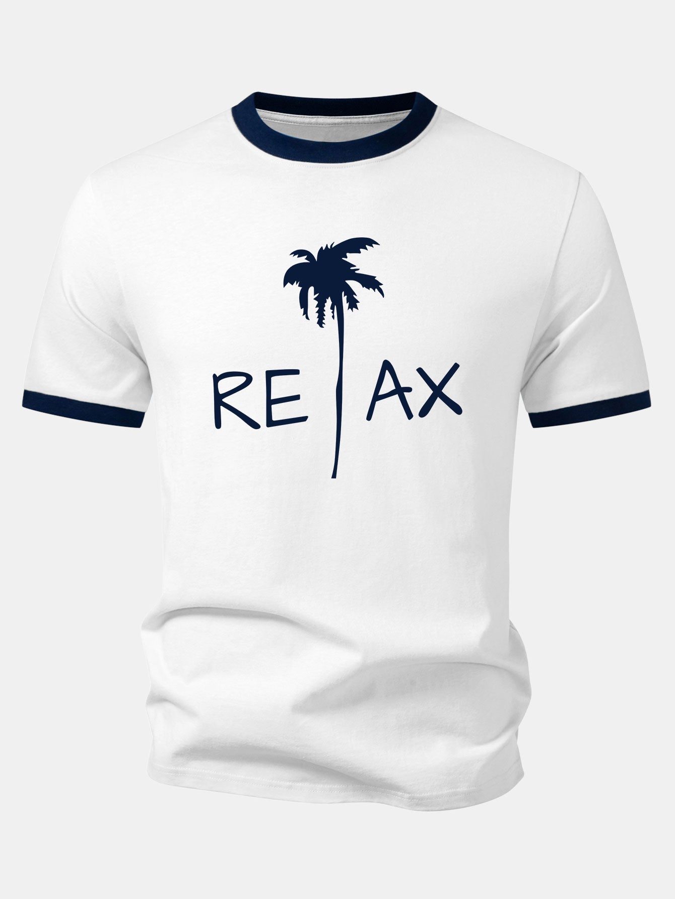Relax Palm Tree Print Contrast Ringer T-Shirt & Swim Shorts