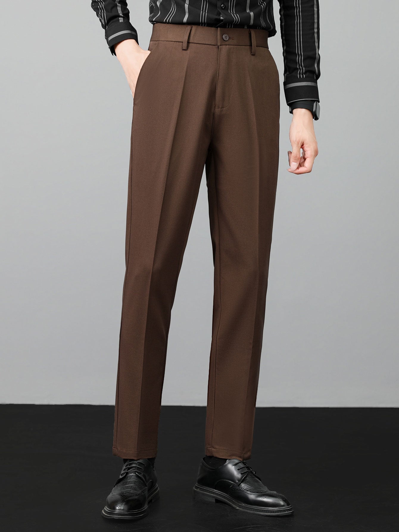 Waffle Stripe Johnny Collar Polo & Slim Fit Tapered Trousers