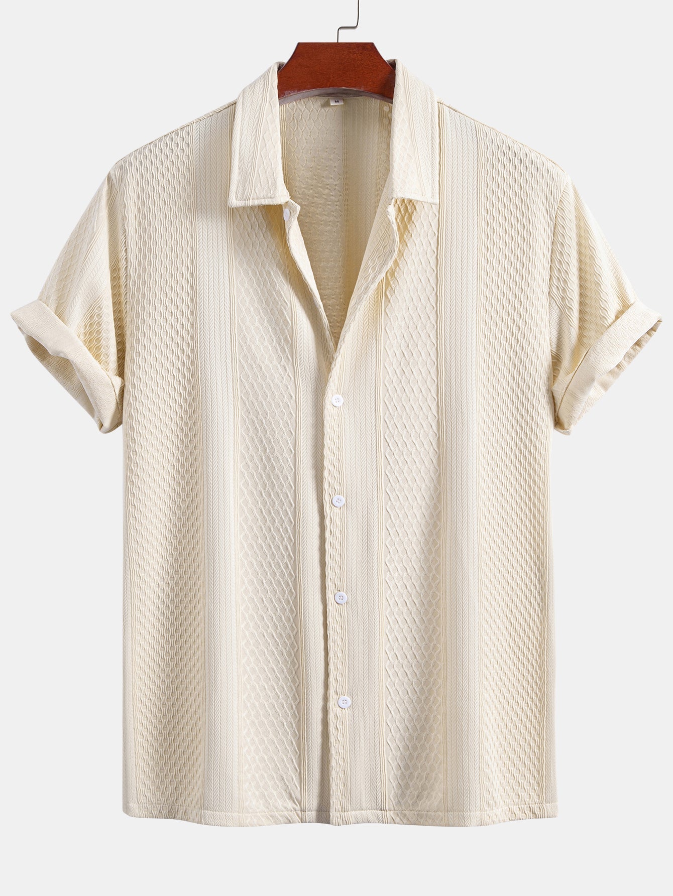 Geometric Jacquard Button Up Shirt & Crinkle Textured Straight Leg Pants