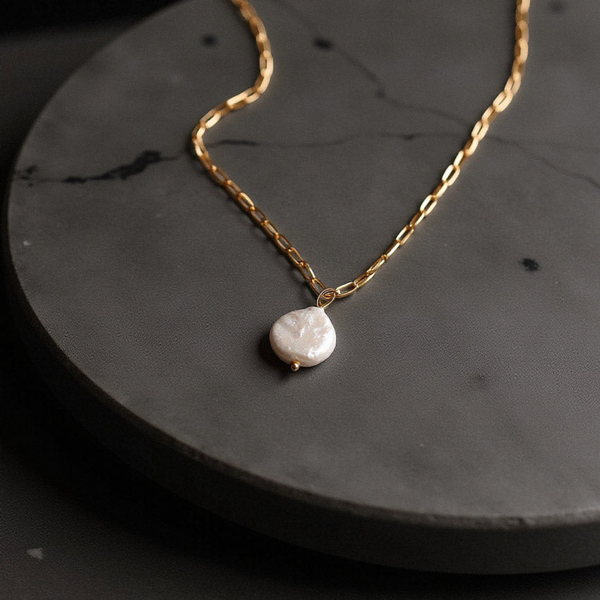 Coin Pearl Paperclip Necklace