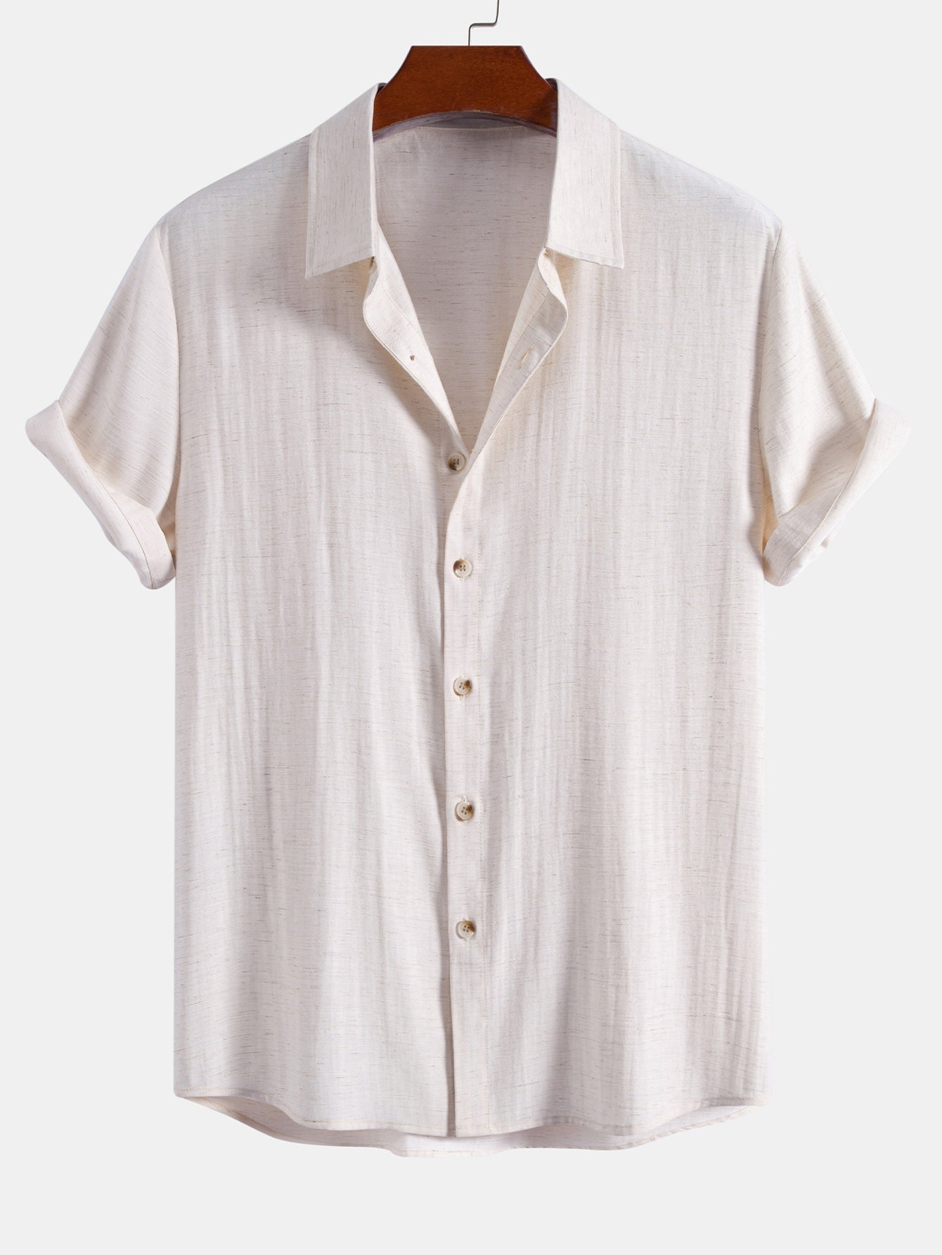Linen Rayon Blend Button Up Shirt & Crinkle Textured Straight Leg Pants