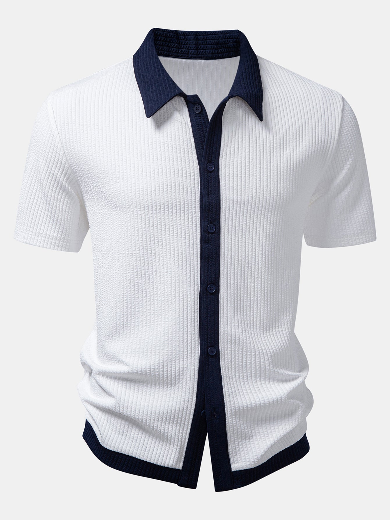 Contrast Ribbed Button Up Shirt & Straight Leg Ribbed Pants