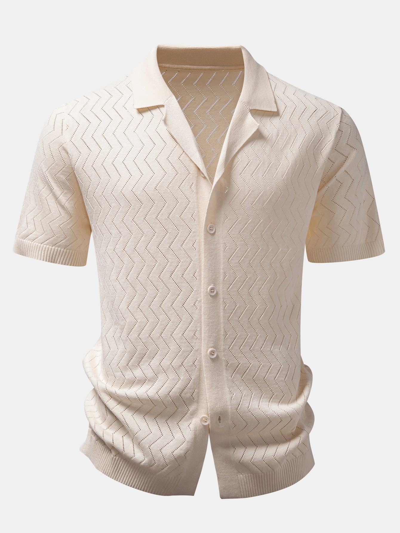 Zig Zag Open Knit Shirt & Straight Leg Linen Pants