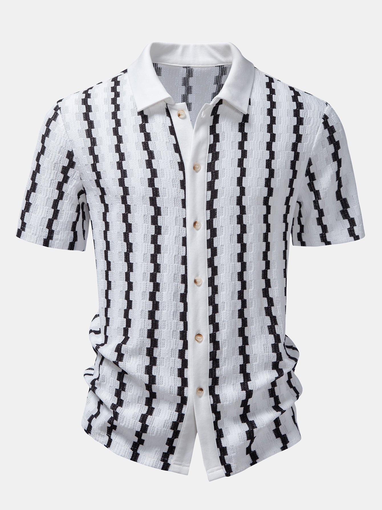 Plaid Jacquard Button Up Shirt & Straight Leg Linen Pants