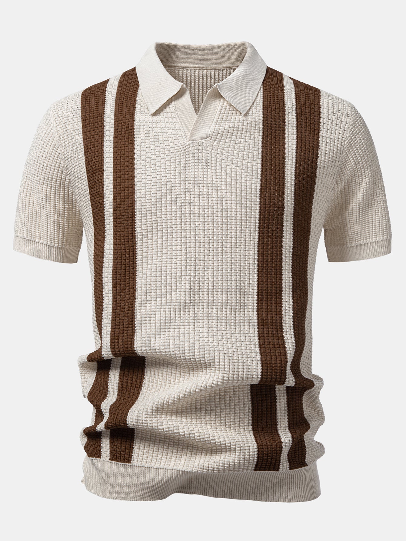 Stripe Johnny Collar Knit Polo & Slim Fit Tapered Trousers