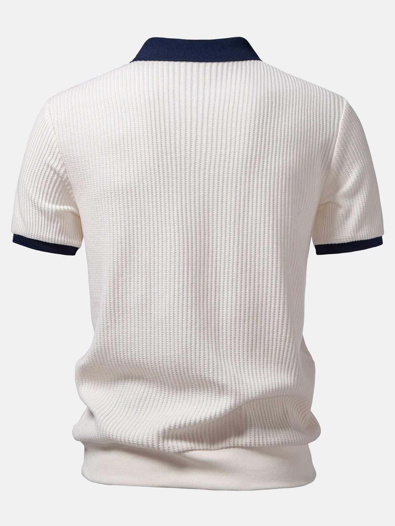 Contrast Knit Waffle Johnny Collar Polo & Drawstring Knitted Waffle Pants