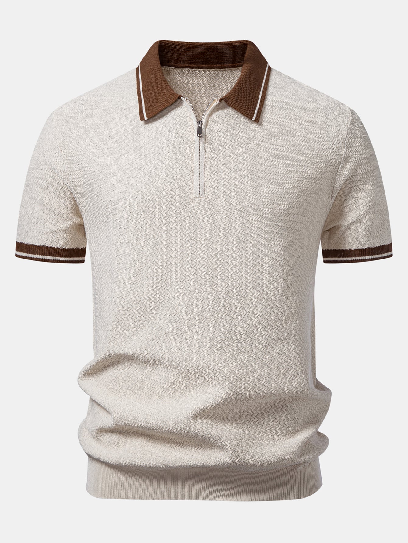 Contrast Zipper Knit Polo & Slim Fit Tapered Trousers