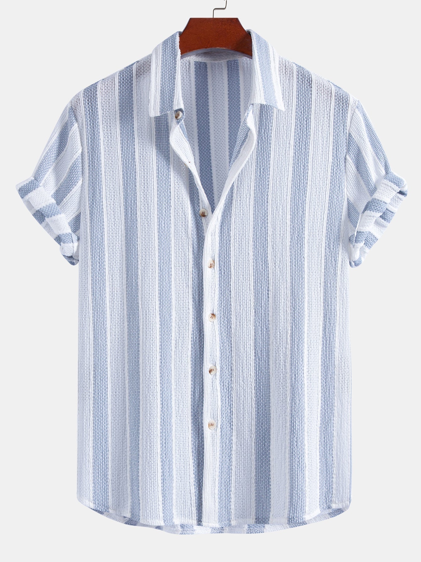 Textured Striped Button Up Shirt & Straight Leg Linen Pants