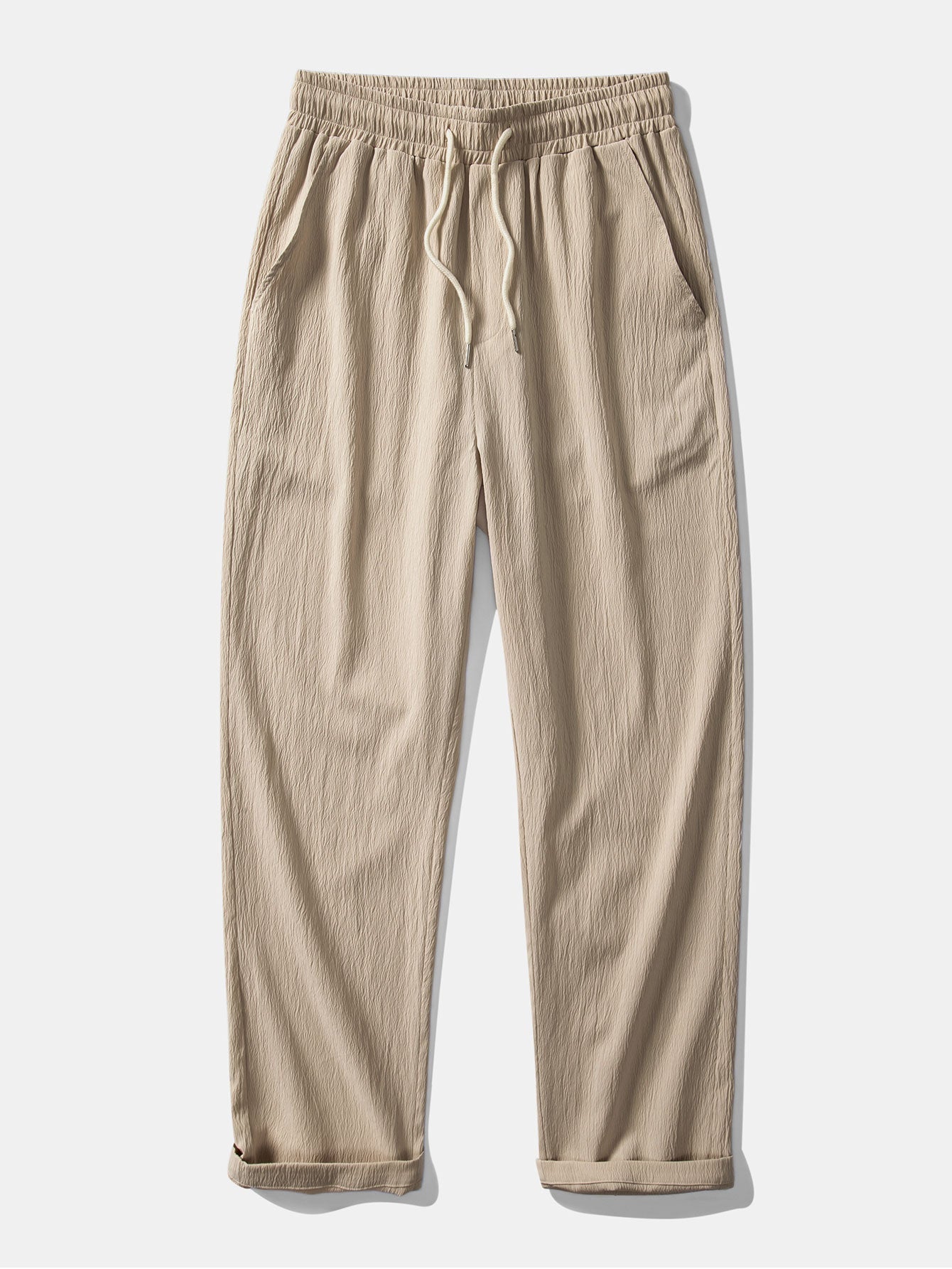 Plaid Jacquard Button Up Shirt & Crinkle Textured Straight Leg Pants