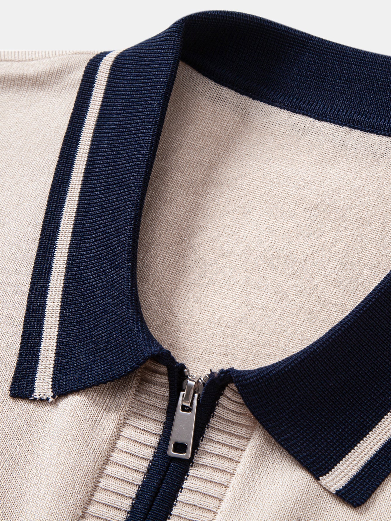 Contrast Trim Zipper Knit Polo & Slim Fit Tapered Trousers