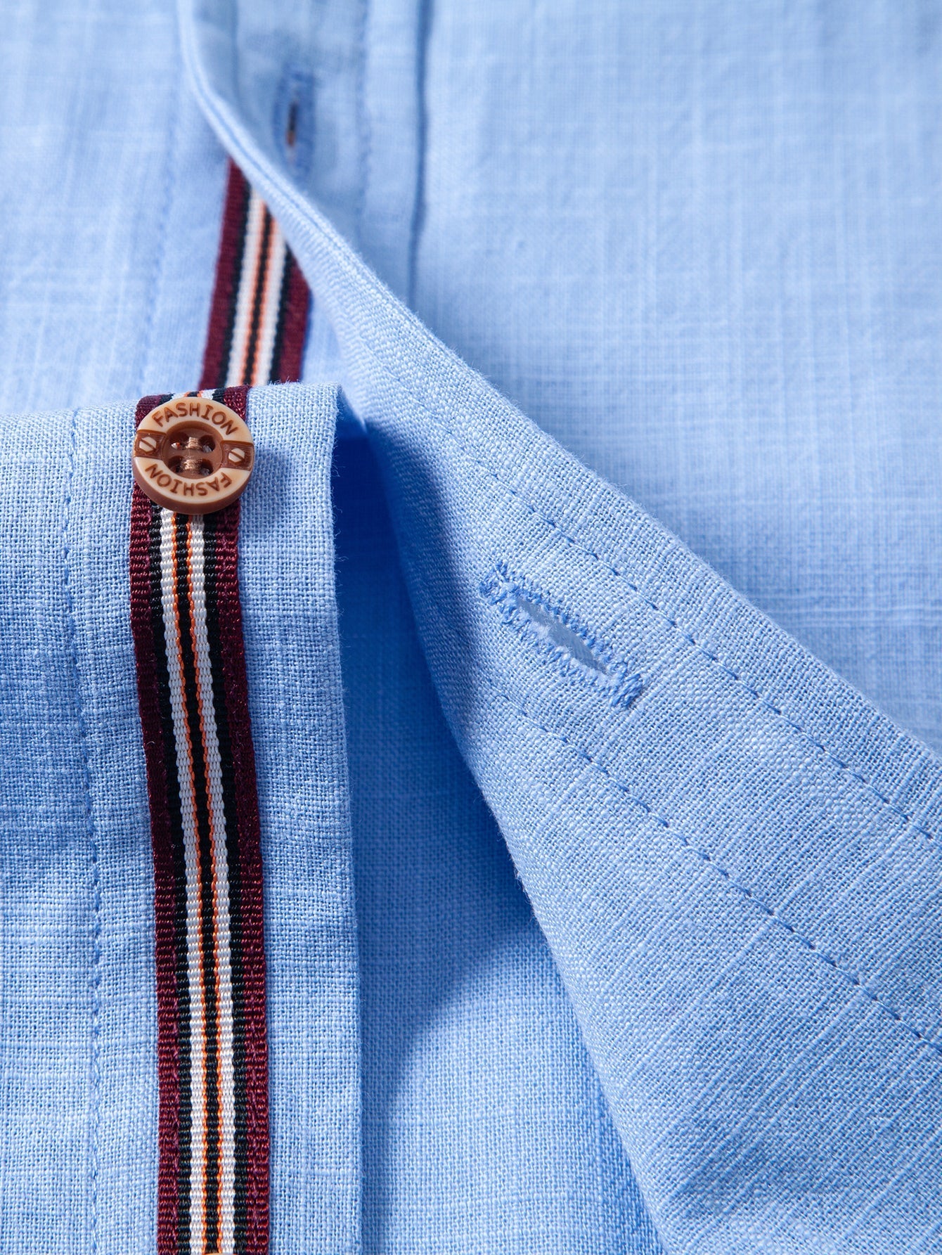 Short Sleeve Linen Look Stand Collar Shirt & Slim Fit Tapered Trousers