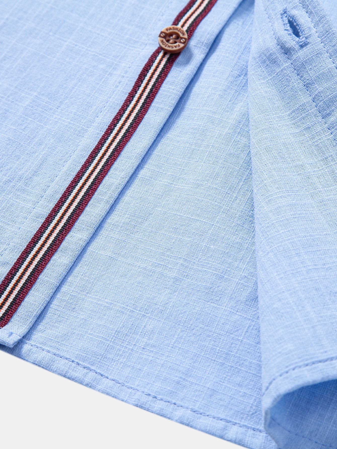 Short Sleeve Linen Look Stand Collar Shirt & Crinkle Textured Drawstring 5" Shorts
