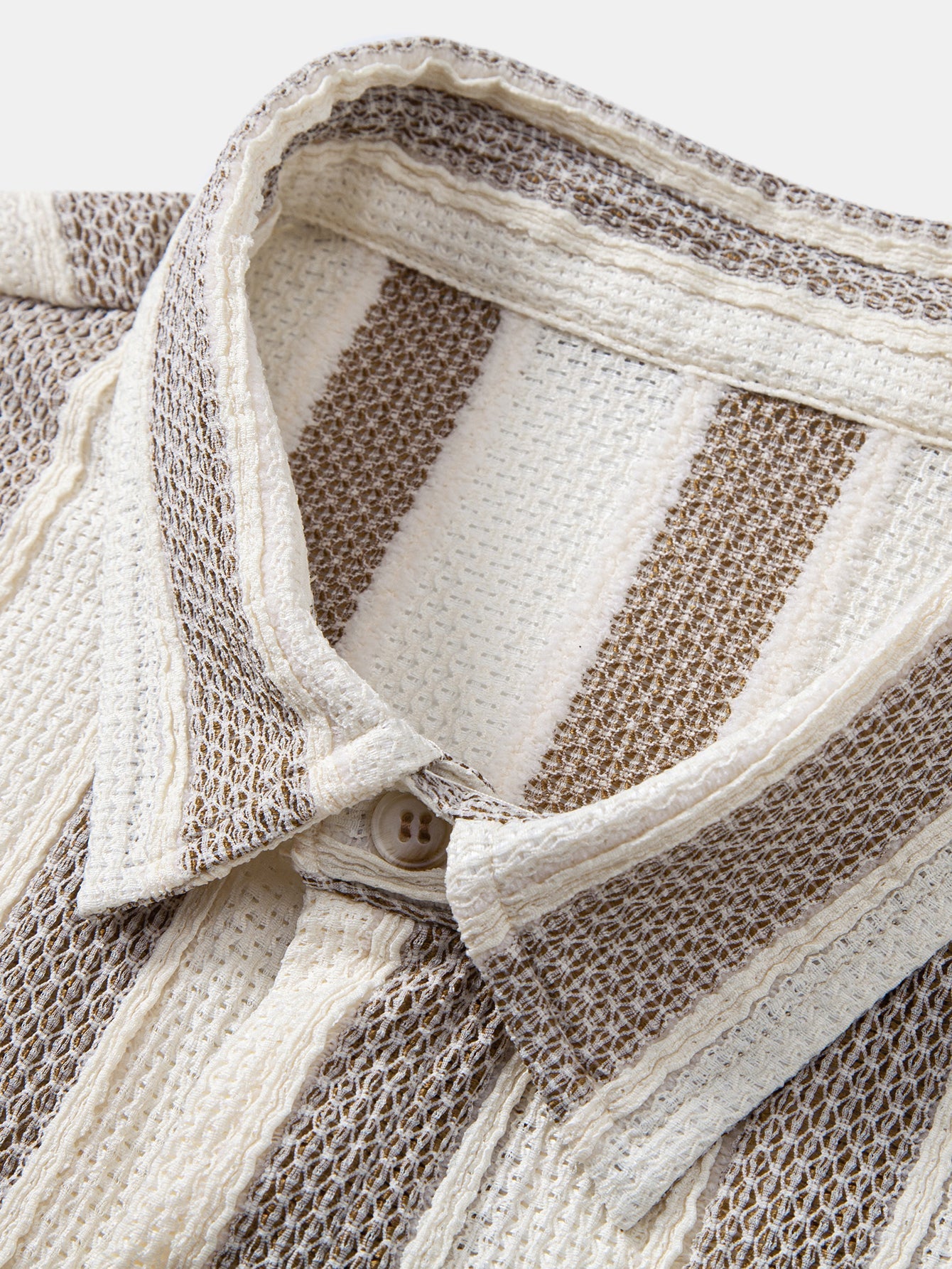 Textured Striped Button Up Shirt & Crinkle Textured Drawstring 5" Shorts