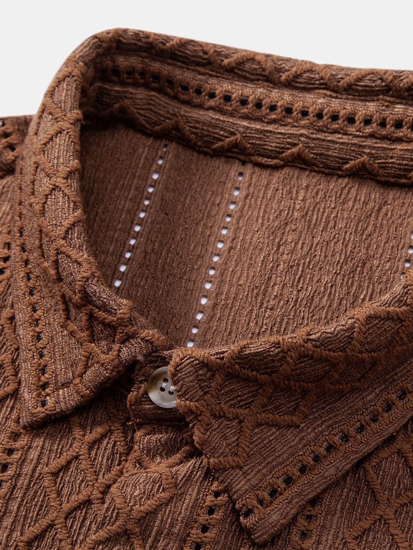 Geometry Rhombus Jacquard Button Up Shirt & Straight Leg Linen Pants
