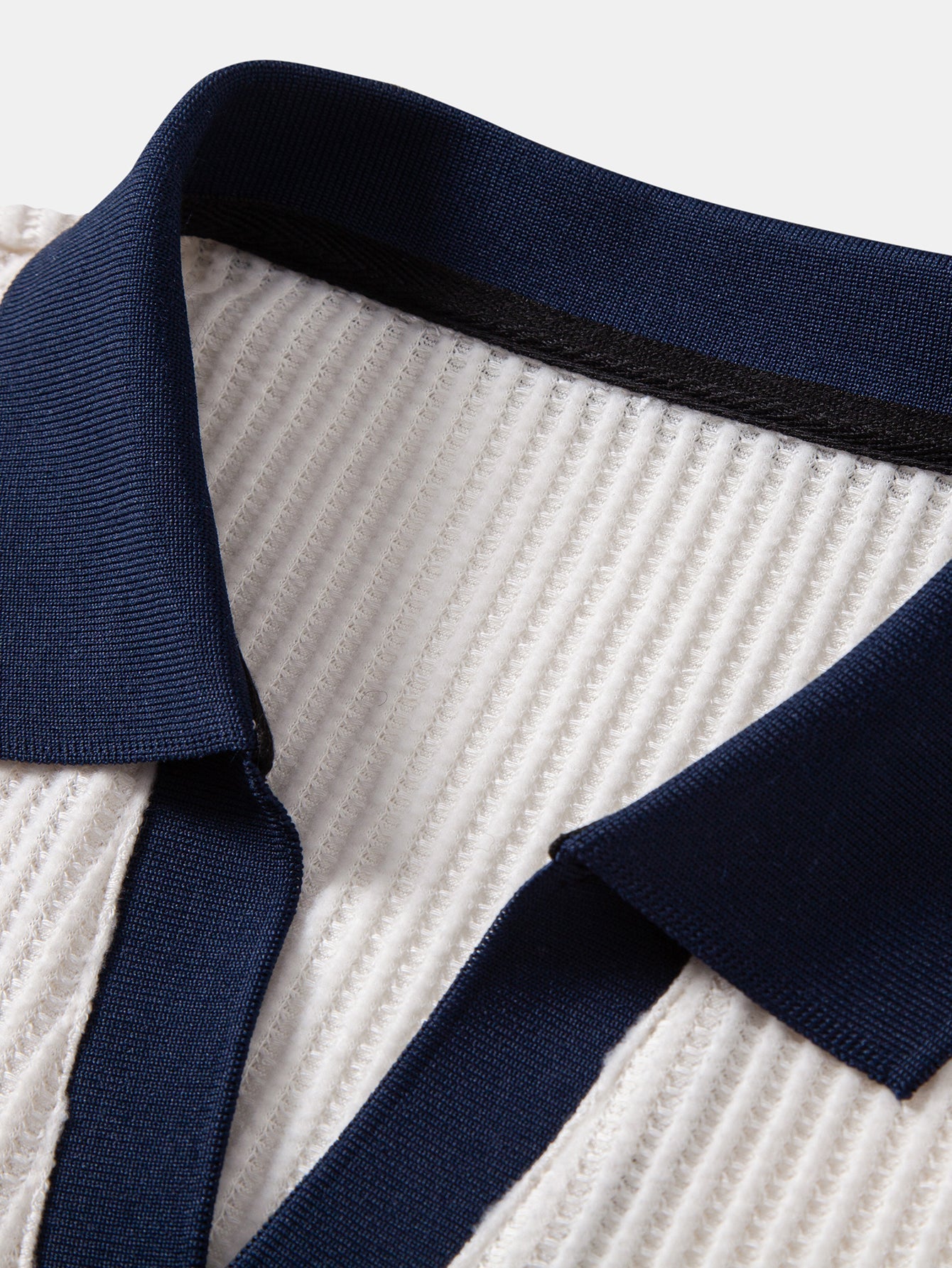 Contrast Knit Waffle Johnny Collar Polo & Slim Fit Tapered Trousers