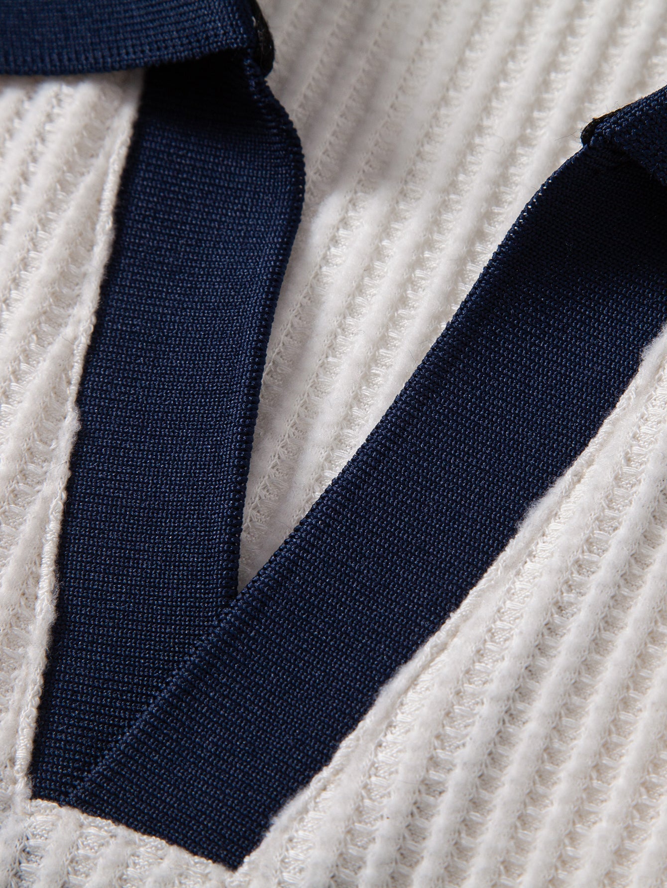 Contrast Knit Waffle Johnny Collar Polo & Drawstring Knitted Waffle Pants
