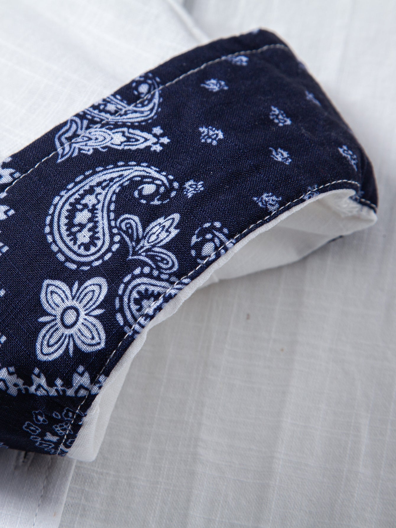Contrast Paisley Print Linen Look Shirt & Straight Leg Linen Pants